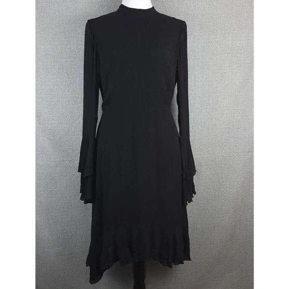 Philosophy Black Whimsigoth Dress 2 Sharkbite Hem Gauzy Ruffle Sleeve Witchy - Picture 1 of 16
